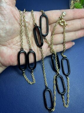 J. Crew gold tone rope chain w/black enamel oblong links